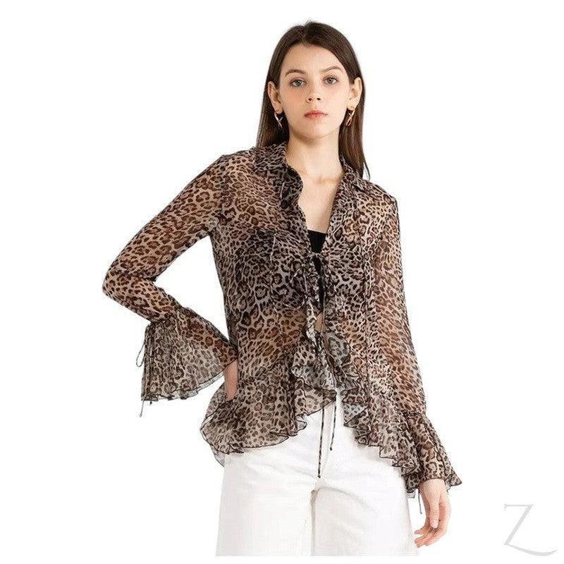 Buy-Ladies Sheer Blouse with Raffles | Leopard Print | "Zia" - B Grade-Online-in South Africa-on Zalemart