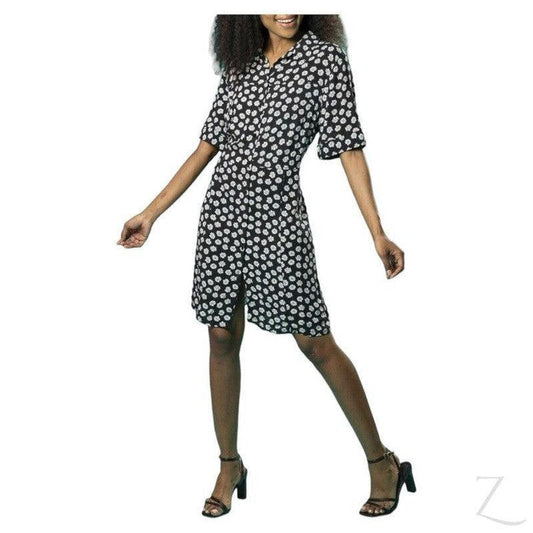 Buy-Ladies Short Sleeve Mini Summer Dress | Short | "Oola" - B Grade-Black with White Flowers-XS-Online-in South Africa-on Zalemart