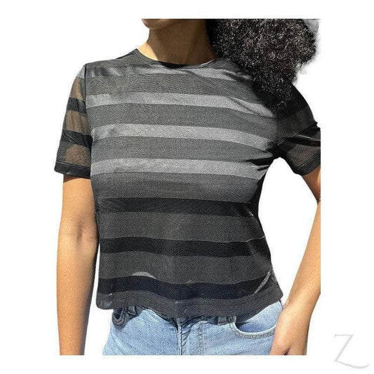 Buy-Ladies Silky Mesh Top | Striped | "Ria" - B Grade-Black-S-Online-in South Africa-on Zalemart