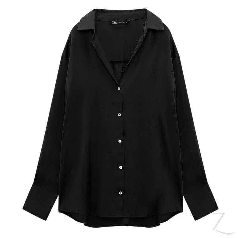 Buy-Ladies Silky Satin Shirt | Plain | "Zia" - B Grade-Black-XS-Online-in South Africa-on Zalemart