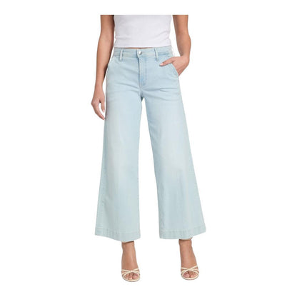 Buy-Ladies Stretchy Strong Wide Leg Denim Jeans | Cropped | "Gela" - A Grade-Light Wash Blue-28-Online-in South Africa-on Zalemart