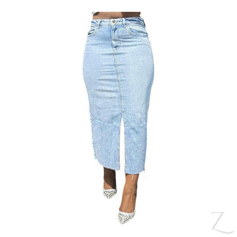 Buy-Ladies Strong Pencil Cropped Denim Skirt | Maxi | "Zana" - B Grade-Light Blue-30-Online-in South Africa-on Zalemart