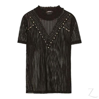 Buy-Ladies Studded Lace T-Shirt | Short Sleeve | "Zia" - B Grade-Online-in South Africa-on Zalemart