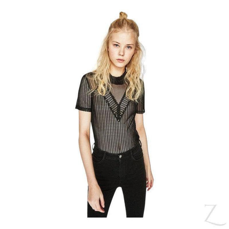 Buy-Ladies Studded Lace T-Shirt | Short Sleeve | "Zia" - B Grade-Online-in South Africa-on Zalemart