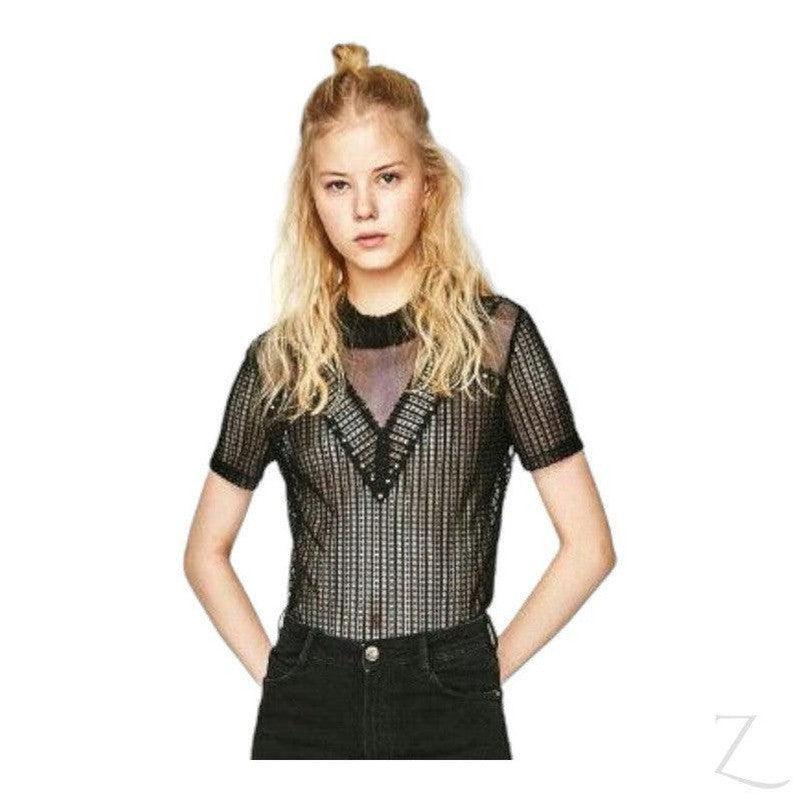 Buy-Ladies Studded Lace T-Shirt | Short Sleeve | "Zia" - B Grade-Online-in South Africa-on Zalemart