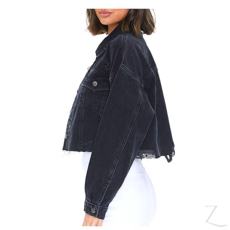 Buy-Ladies Super Strong Cropped Denim Jacket | Ripped | "Fele"-Online-in South Africa-on Zalemart
