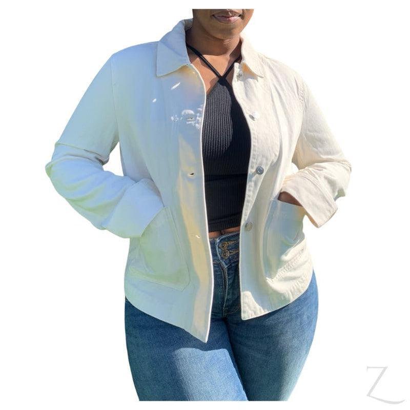 Buy-Ladies Super Strong Denim Jacket With Patch Pockets | "MS" - B Grade-Cream White-XXXS-Online-in South Africa-on Zalemart