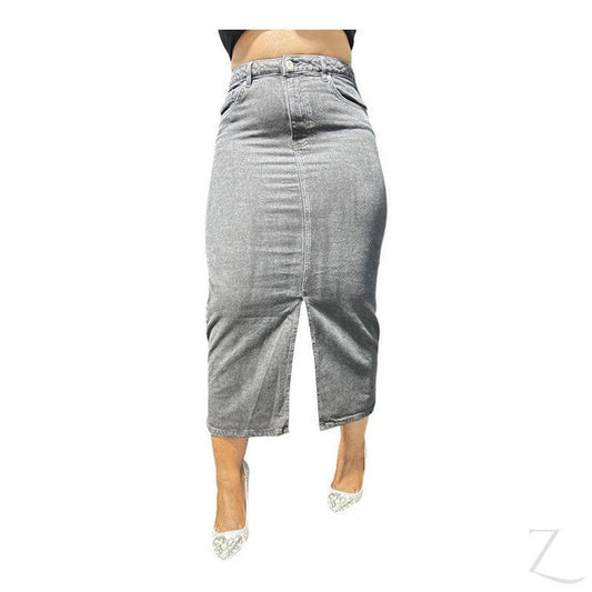 Buy-Ladies Super Strong Plain Pencil Denim Skirt | Maxi | "Niso" - B Grade-Charcoal Black-28-Online-in South Africa-on Zalemart
