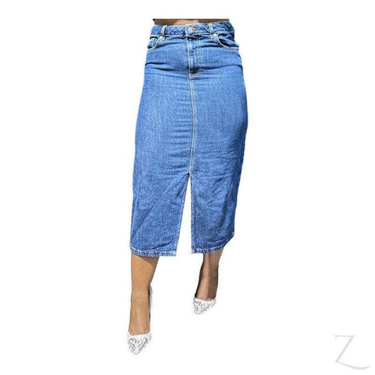 Buy-Ladies Super Strong Plain Pencil Denim Skirt | Midi | "Niso" - B Grade-Dark Blue-28-Online-in South Africa-on Zalemart