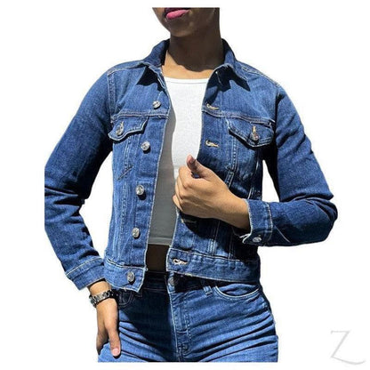 Buy-Ladies Super Strong Short Denim Jacket | Plain | "Futhi" - B Grade-Dark Blue-XXS-Online-in South Africa-on Zalemart
