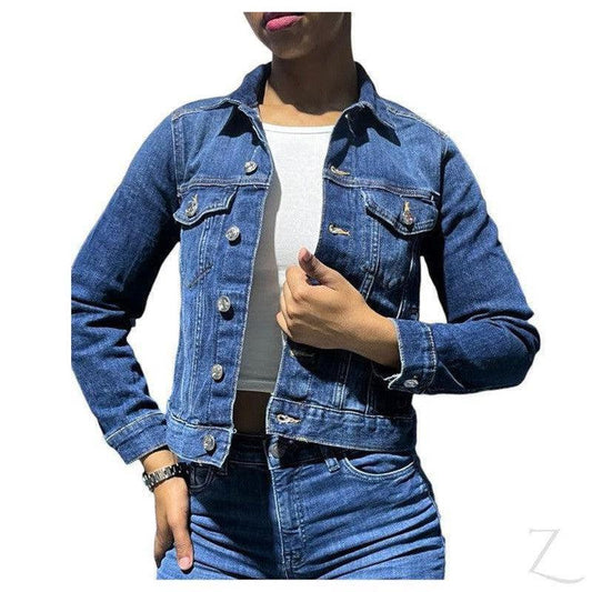 Buy-Ladies Super Strong Short Denim Jacket | Plain | "Futhi" - B Grade-Dark Blue-XXS-Online-in South Africa-on Zalemart
