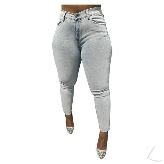 Buy-Ladies Super Strong Stretchy Skinny Plain Denim Jeans | Slit Cropped Hem | "Barbie" - B Grade-Light Wash Blue-28-Online-in South Africa-on Zalemart
