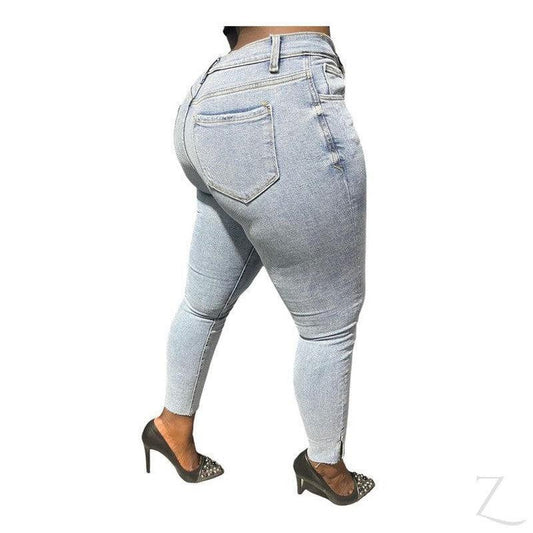 Buy-Ladies Super Strong Stretchy Skinny Plain Denim Jeans | Slit Cropped Hem | "Barbie"-Online-in South Africa-on Zalemart