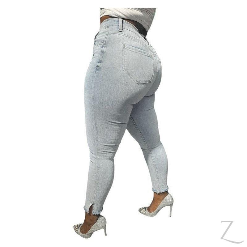 Buy-Ladies Super Strong Stretchy Skinny Plain Denim Jeans | Slit Frayed Hem | "Barbie" - B Grade-Online-in South Africa-on Zalemart