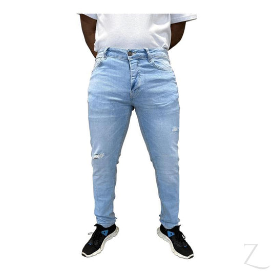 Buy-Men's Stretchy Strong Skinny Denim Jeans | Ripped | "Wow" - B Grade-Light Blue-28-Regular-Online-in South Africa-on Zalemart