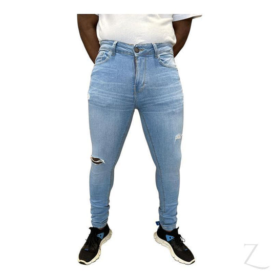 Buy-Men's Super Skinny Strong Stretchy Denim Jeans | Ripped | "Wow" - A Grade-Light Blue-28-Regular-Online-in South Africa-on Zalemart