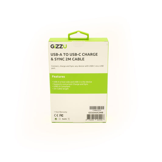 GIZZU USB2.0 A to USB-C 2m Cable - Black