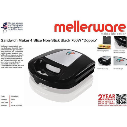 Buy-Mellerware Sandwich Maker 4 Slice Non-Stick Black 750W "Doppio"-Online-in South Africa-on Zalemart